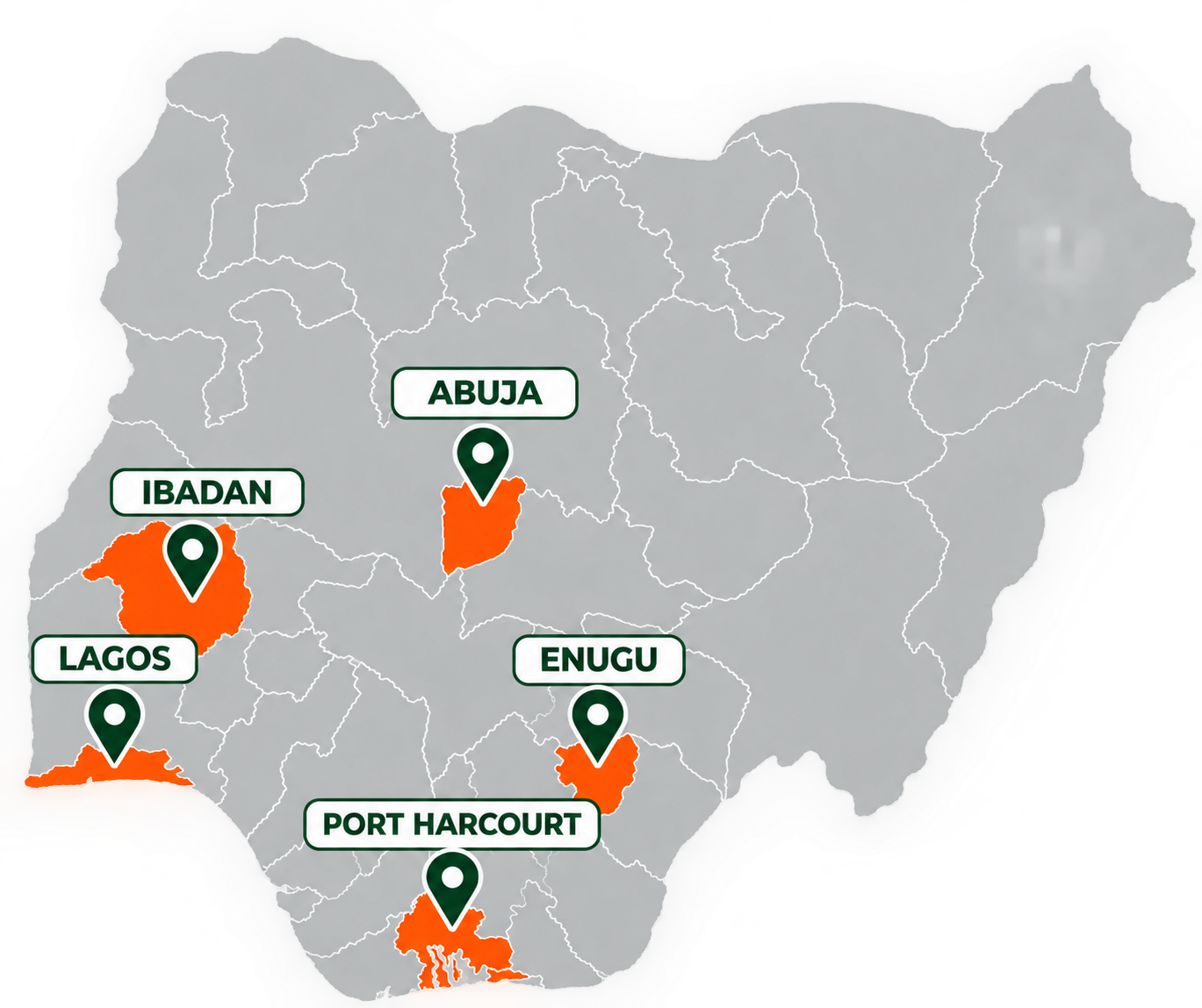 Nigeria Map with Highlighted Cities